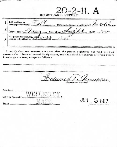 Back Side, World War 1 Draft Registration Card for Alfred Anderson (Person) filed 5 June 1917.