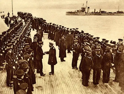 U. S. Admiral Rodman, Accompanied by Admiral Sims, Extending a Cordial Greeting to King George of England