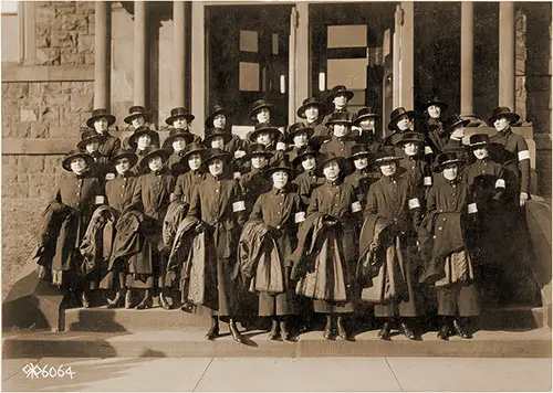 Telework Operators Leaving for the War. Group of 33 Telephone Operators Proficient in French and English Attached to Signal Corps, USA, Leaving for Duty Somewhere in France.