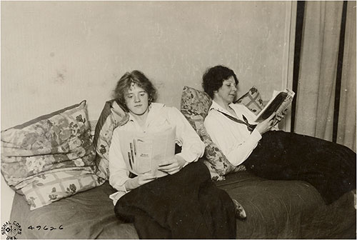 The Reading Hour; Melanie Van Gastel and Elenore A. Brown, Signal Corps Telephone Operators, Second Army, Toul, France.