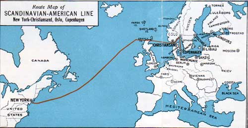 Route Map of SCANDINAVIAN-AMERICAN LINE