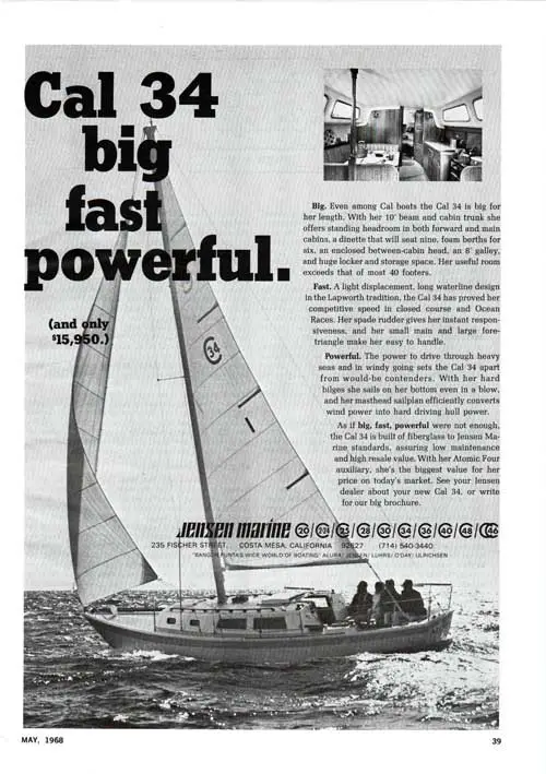 The CAL 34 Yacht - Big, Fast, Powerful. 1968 Print Advertisement.