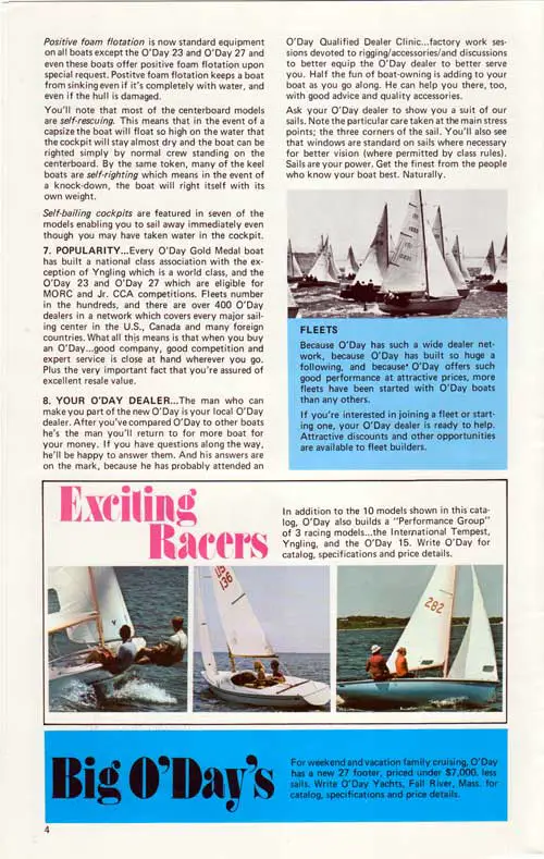 Big O'Days - For Weekend and vacation family cruising. 1973 O'Day Catalog