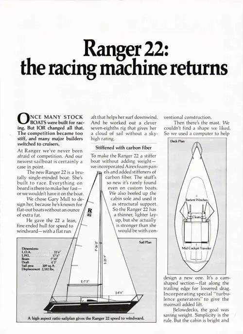 Ranger 22 Yacht - The Racing Machine Returns - 1977 Print Advertisement.