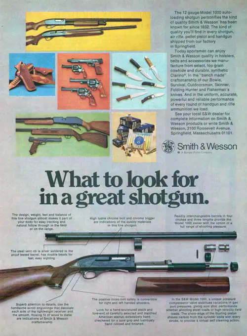 What to look for in a great shotgun - Quality from Smith & Wesson - Print Advertisement from 1975