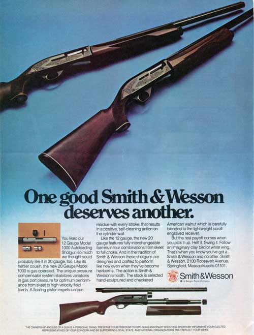 SMITH & WESSON Model 1000 Super Skeet Shotguns COLOR Vintage Original 1977 Ad 