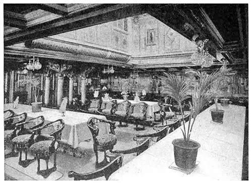 First Class Dining Saloon on the RMS Friesland of the Red Star Line, 1908.