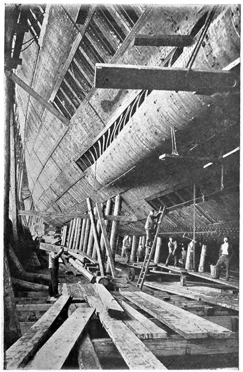 Riveting the Outer Skin on an Ocean Liner