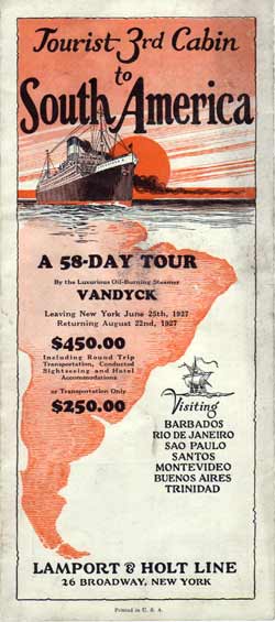 1927 Travel Brochure: Tourist 3rd Cabin to South America