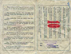 Immigrant Inspection Card - Liverpool to New York - 1910