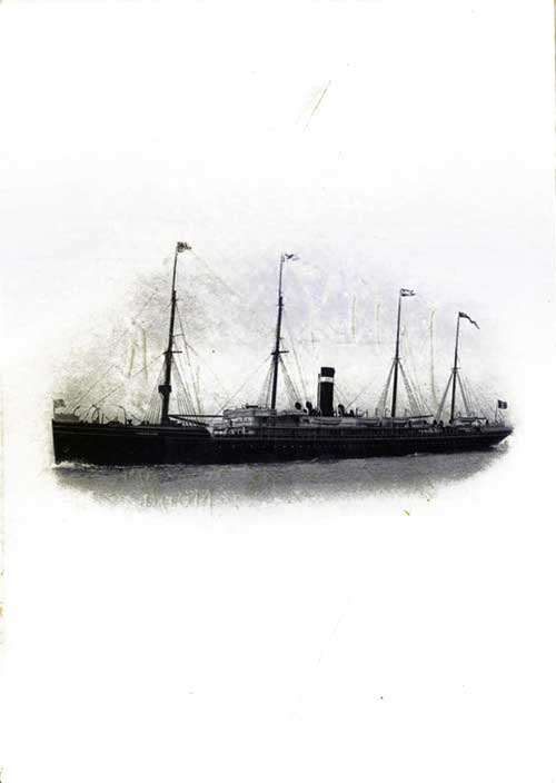 Illustration of the SS Noordland included with the Fourth of July Menu from 1908 on Board the SS Noordland of the American Line.