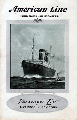 Passenger Manifest Cover, September 1916 Westbound Voyage - SS St. Paul