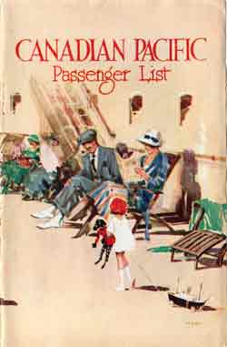 Passenger List, Canadian Pacific SS Empress of France - Aug 1928 - Front Cover
