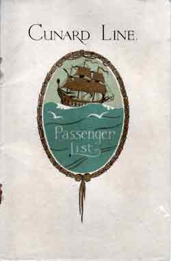Passenger List, Cunard Line RMS Alaunia - Aug 1928