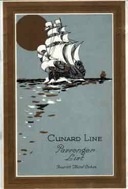 Passenger List, Cunard Line RMS Aquitania - Jan 1927 (Tourist 3rd Cabin)