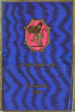 Passenger List, Cunard Line RMS Aquitania Nov 24 1928