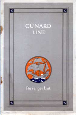 Passenger List, Cunard Line RMS Laconia II 1929