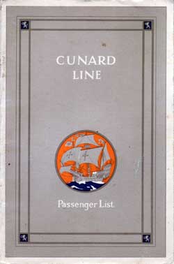 Passenger List, Cunard Line RMS Scythia