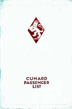 Passenger List, Cunard Line RMS Aquitania April 1930