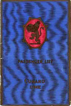 Passenger List, Cunard Line RMS Berengaria July 1927