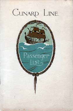Passenger List, Cunard Line RMS Berengaria 1927