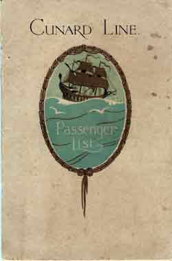 Passenger List, Cunard Line RMS Berengaria - Sep 1927