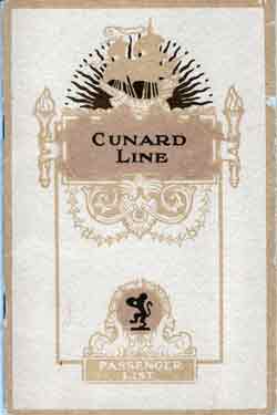 Passenger List, Cunard Line RMS Berengaria - Mar 1929
