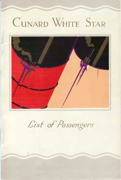 Passenger List, Cunard White Star RMS Berengaria 1935
