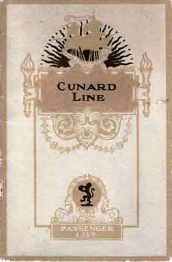 Passenger List, Cunard Line RMS Carinthia - Sep 1928