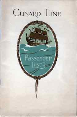 Passenger List, Cunard Line, RMS Caronia, Aug 1927