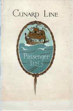 Passenger List, Cunard Line RMS Caronia Mar 1928