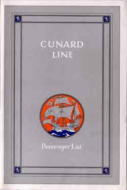 Passenger List, Cunard Line RMS Caronia - Dec 1928