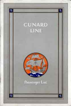 Passenger List, Cunard Line RMS Lancastria - Oct 1928