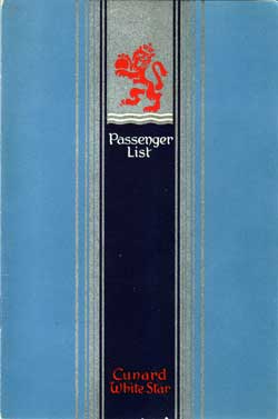 Passenger List, Cunard White Star RMS Mauretania 1947