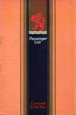 Passenger List, Cunard White Star, RMS Mauretania, 1948
