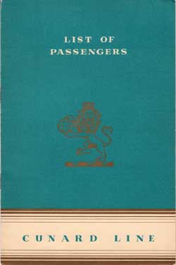 Passenger List, Cunard White Star RMS Queen Mary 1951