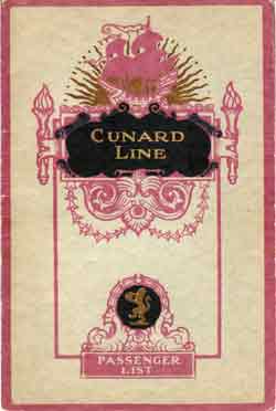 Passenger List, Cunard Line RMS Scythia - Aug 1927