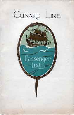 Passenger List, Cunard Line RMS Scythia - Oct 1929