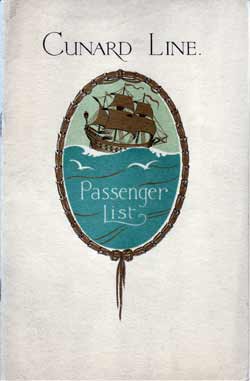 Passenger List, Cunard Line RMS Tuscania - Aug 1929