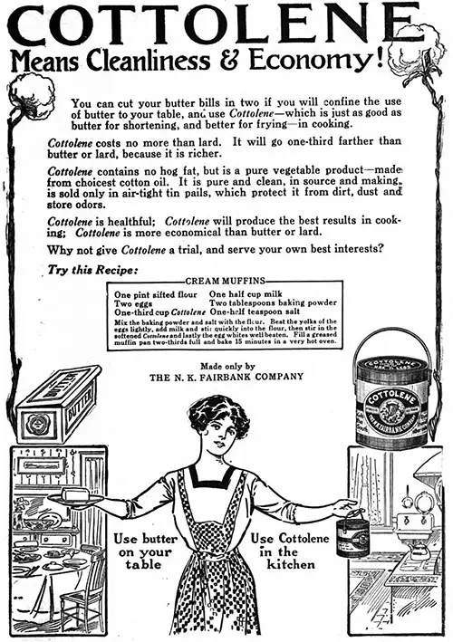 Cottolene Shortening Advertisement, American Cookery Magazine, November 1912.