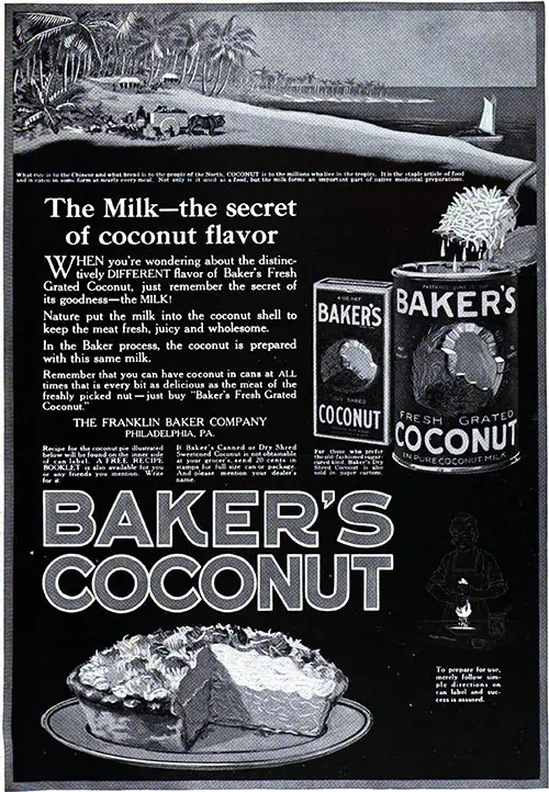 Baker's Coconut Advertisement, Forecast Magazine, November 1920.