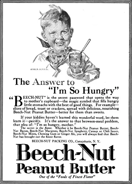 Beech-Nut Peanut Butter Advertisement, Forecast Magazine, December 1920.