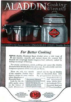 Aladdin Cooking Utensils For Better Cooking © 1920 The Cleveland Metal Products Co.