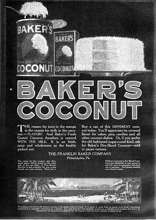 Baker's Coconut Cake Advertisement, Good Housekeeping Magazine, October 1920.