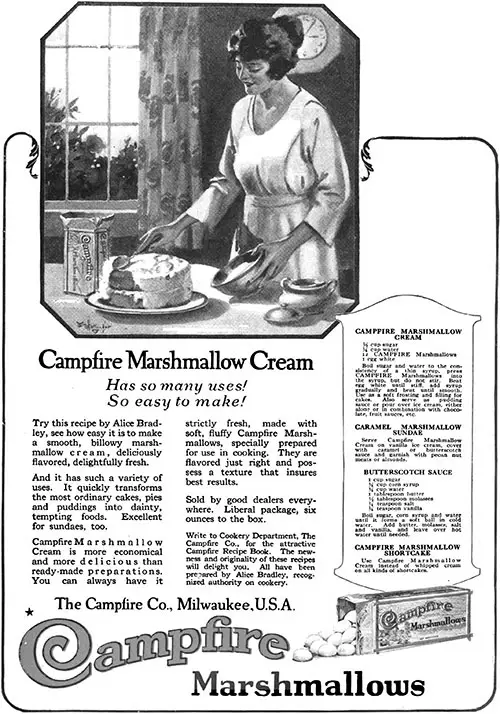 Campfire Marshmallows Advertisement, Good Housekeeping Magazine, November 1920.