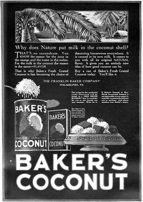 Baker's Coconut Advertisement, Good Housekeeping Magazine, December 1920.