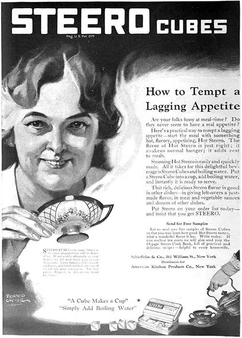 Steero Cubes Advertisement, Good Housekeeping Magazine, December 1920.