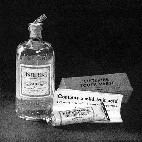 Advertisement for Listerine Antiseptic Mouthwash and Tooth Paste, Good Housekeeping Magazine, June 1921.