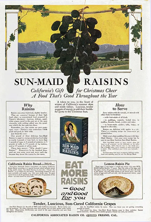 California Sun-Maid Raisins - Gift for Christmas Cheer © 1916