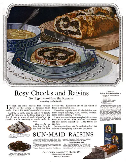 California Sun-Maid Raisins - Rosy Cheeks and Raisins © 1921